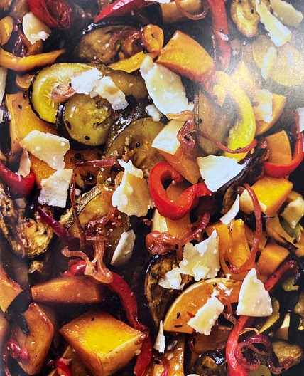 Pan roasted veg with spiced balsamic glaze ( goats cheese op )