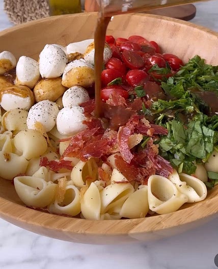 Caprese Pasta Salad with Crispy Prosciutto