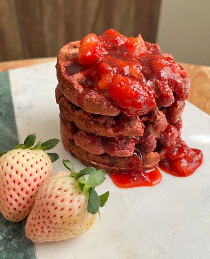 Pink Protein Waffles + Homemade Strawberry Syrup