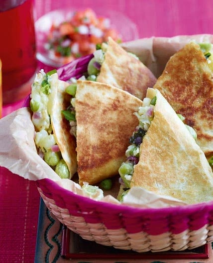 A midweek treat: broad bean, pea and potato quesadillas