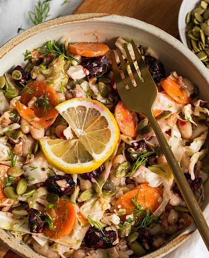 Crunchy Mediterranean Cabbage White Bean Salad