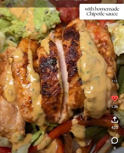 Chicken burrito bowl with homemade chipotle sauce