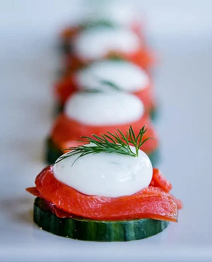 Yogurt sphere salmon cucumbers