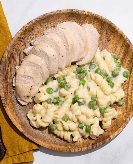 Alfredo Chicken Pasta Bake with Peas
