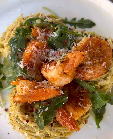 Garlic Butter Shrimp Pesto Pasta 