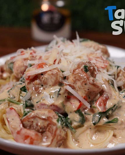 Homemade Tuscan Shrimp Pasta 