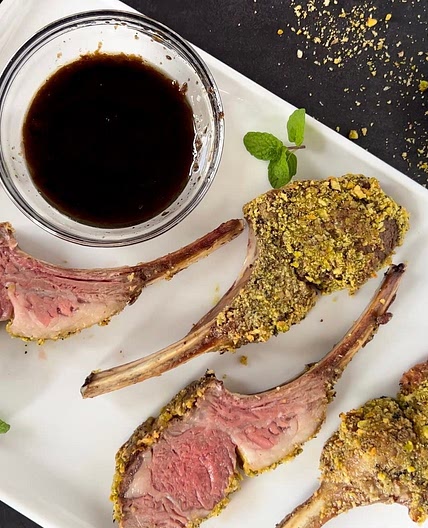 Pistachio Crusted Lamb Chops with Balsamic Fig Sauce 