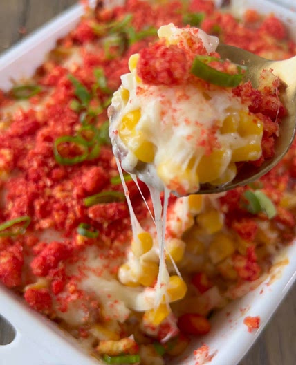 Korean corn cheese with hot Cheetos 