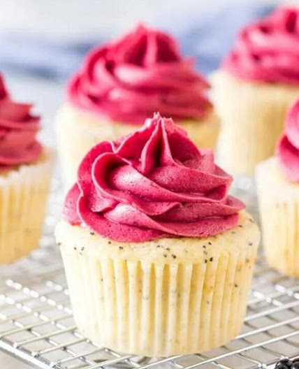 Lemon Poppy Seed Cupcakes Recipe with Blackberry Frosting
