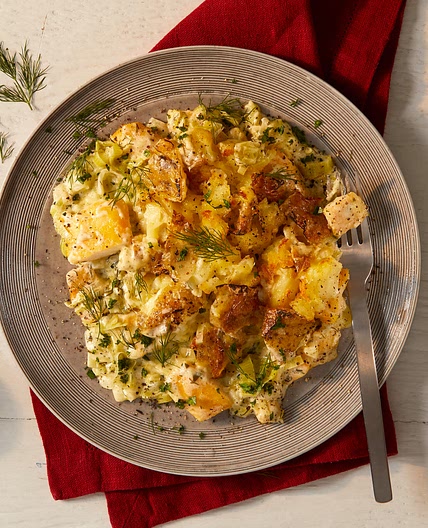 Herby smoked basa & leak pie