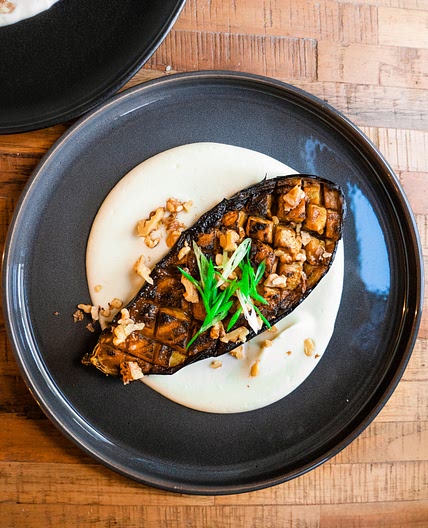 Miso-Glazed Eggplant and Cauli Puree Date Night