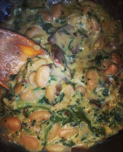 Canellini beans with Bechamel Spinach & Bacon