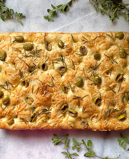 Parmesan, Rosemary, and Olive Focaccia 