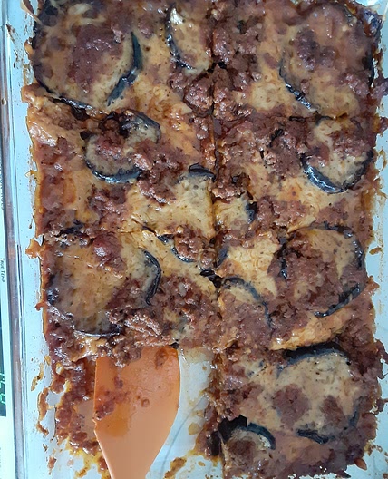 Carb Reduced Eggplant Parmesan - with ground beef - 9 net carbs per serving