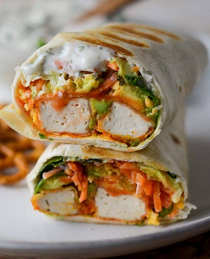 Buffalo Tofu Wrap with Easy Vegan Ranch