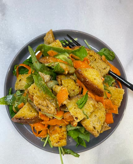 Spicy Dijon Panzanella Salad, Vegan