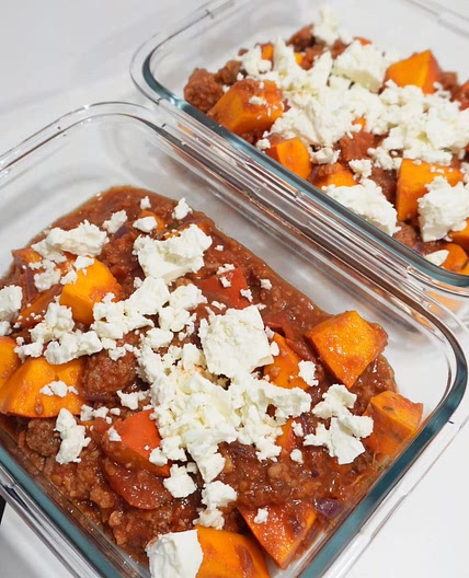 Pumpkin-Bolognese with feta