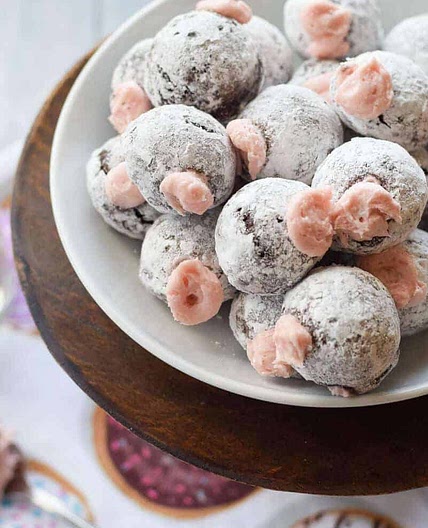 Chocolate Donut Holes with Pomegranate Cream Filling