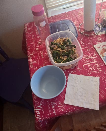 Mac and cheese with hamburger and spinach