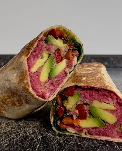 Pink hummus wrap