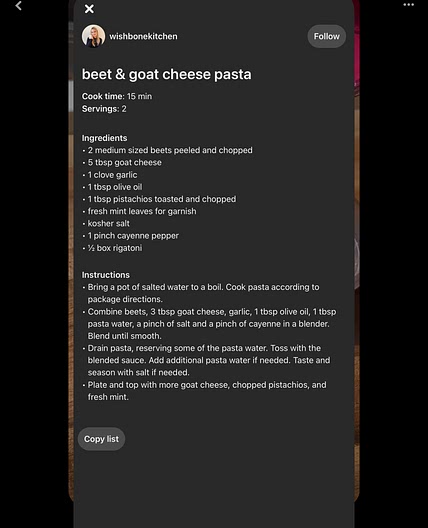 Beet & goat cheese pasta