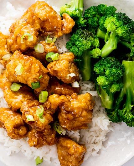 Orange Chicken with rice and broccoli