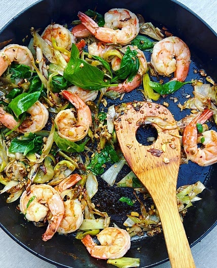 Jammy Leek and Shrimp Stir Fry