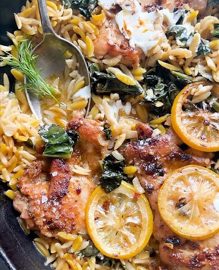 One Skillet Lemon Butter Dijon Chicken and Orzo with Feta Sauce. Ohh this is just GOOD food. It’s all about the lemony, buttered orzo. It’s saucy, garlicky and perfect. But the feta sauce completes to all. Totally delicious. And eassyyyy. 3&nbsp;tablespoon