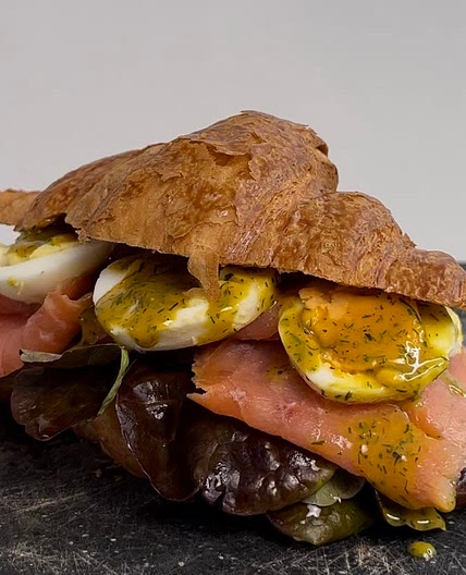 Salmon croissant sandwich