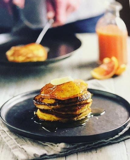 Honeyed orange & polenta pancakes