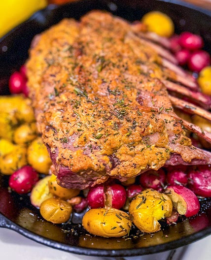 Rosemary Dijon Rack of Lamb with Crispy Potatoes