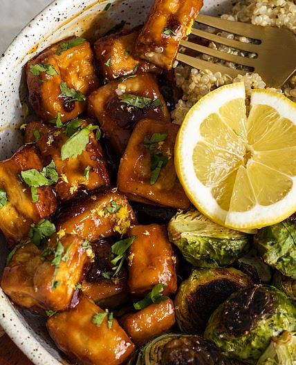 Sticky Lemon Ginger Tofu (vegan)