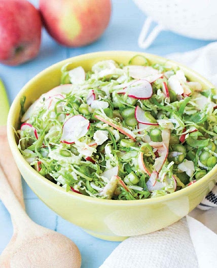 SHAVED BRUSSELS SPROUT, ASPARAGUS, RADISH, AND APPLE SALAD