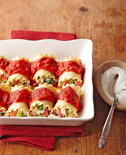 Chicken Lasagna Rolls with Chive-Cream Sauce
