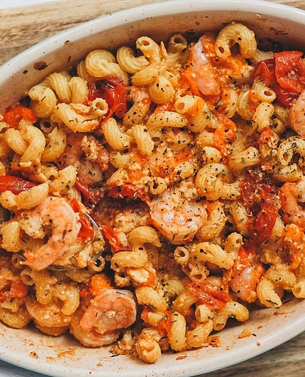 Upgraded Baked Feta Pasta with Shrimp