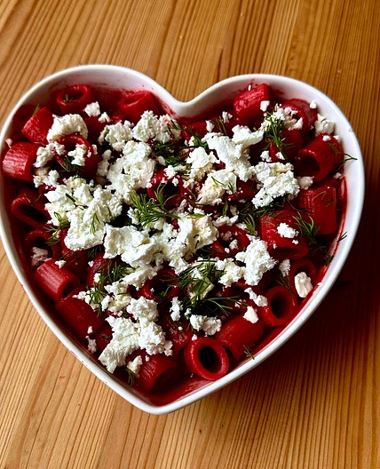 Spicy Beet Pasta with Feta Cheese 