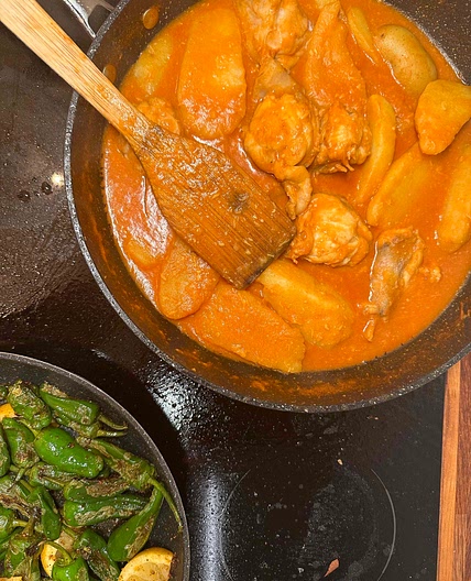 Monkfish and potatoes in browned galic sauce