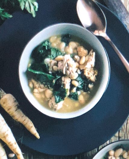 WHITE BEAN SOUP WITH TURKEY SAUSAGE AND KALE