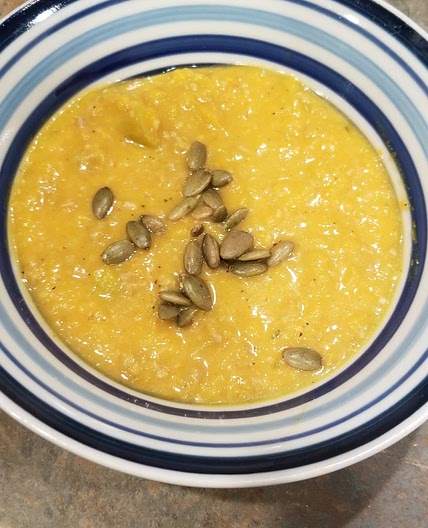 Roasted Butternut squash soup with ground Turkey