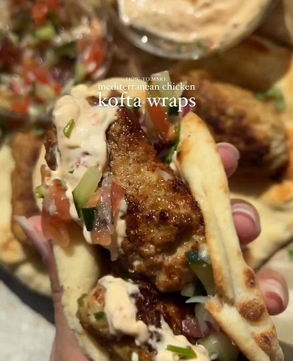 Mediterranean chicken kofta kebab wrap