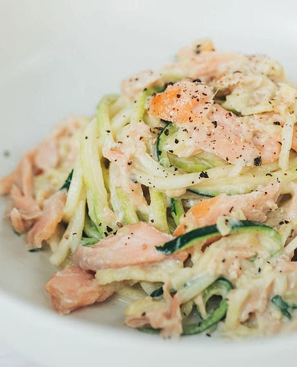 One Pan Creamy Zoodles with Hot Smoked Salmon