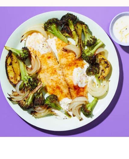 Paprika Spiced Tilapia with Lemon Aioli and Roasted Broccoli