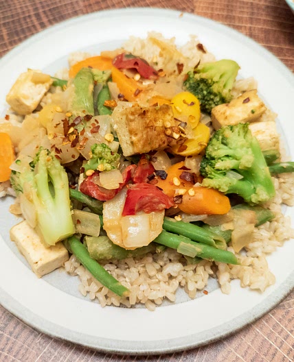 Tofu Stir Fry with Chili Lime Peanut Sauce