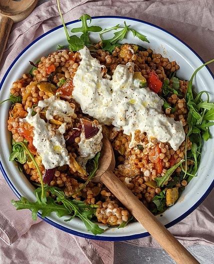 Roasted red pepper giant couscous salad