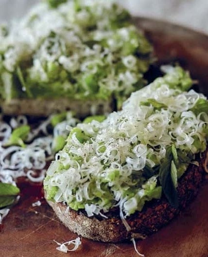 Smashed Fava Beans, Pecorino, and Mint on Toast