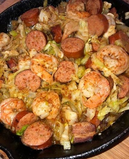 Fried Cabbage with Bacon Shrimp and Spicy Andouille Sausage - A Delicious and Easy One-Pan Meal