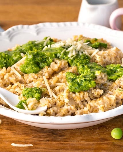 Steel-cut Oat Breakfast Risotto With Pea Pesto