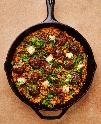 Lamb meatballs with fregola and feta