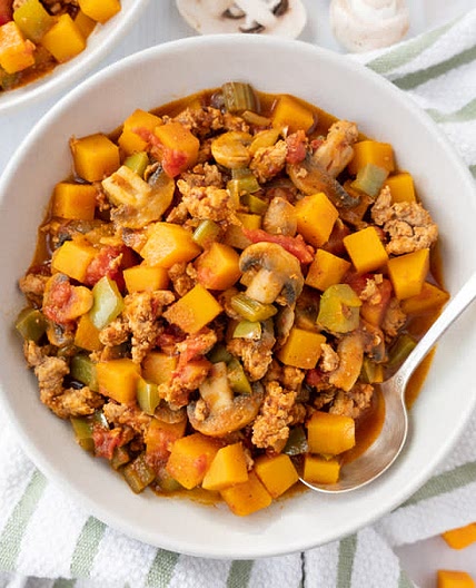 Mild Turkey Chili with Butternut Squash, Bell Pepper & Mushrooms