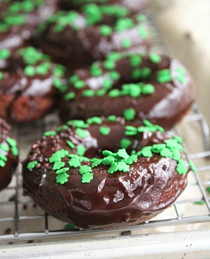Baked Chocolate Doughnuts with Chocolate-Irish Creme Glaze